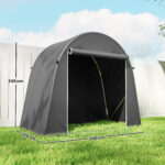 Tenda Garage per Biciclette e Attrezzi con Ingresso a Cerniera, in PE e Metallo, 245x120x2 cm, Grigio Scuro - immagine 3