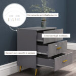 Cassettiera 3 Cassetti Moderna in Legno e Alluminio, 60x40x71,5 cm, Oro e Grigio Scuro - immagine 6