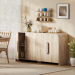 Credenza Cucina con 2 Armadietti, Ante Soft-Close e Ripiani Regolabili, 157x39x82 cm, Legno Naturale - immagine 2
