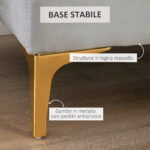 Panca Imbottita Fondoletto in Tessuto Vellutato e Base in Metallo Dorato, 118x45x42cm, Grigio - immagine 6