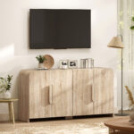 Credenza Cucina con 2 Armadietti, Ante Soft-Close e Ripiani Regolabili, 157x39x82 cm, Legno Naturale - immagine 9