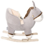 Cavallo a Dondolo per Bambini 18-36 Mesi, Cavalluccio a Dondolo a Forma di Asino con Suoni Realistici in Legno di Pioppo e Peluche, Grigio - immagine 8
