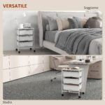 Carrello Multiuso con 3 Cestini Estraibili e Ruote per Cucina e Ufficio in Acciaio e PP, Bianco - immagine 6