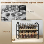 Portaspezie da Cucina a 3 Livelli, Organizer Salvaspazio con Ripiani Inclinati in Metallo, Nero - immagine 4