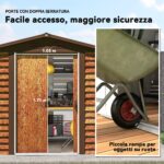 Casetta da Giardino Porta Attrezzi con Porte Scorrevoli e Pareti Effetto Legno, 2,3x1,5x2 m, Marrone - immagine 6