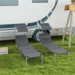 Set 2 Sdraio da Giardino Pieghevoli con Tettuccio Regolabile, in Tessuto Oxford e Metallo, 187x58x36 cm, Grigio - immagine 2