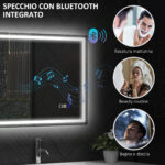 Specchio Bagno Antiappannante con Luce LED Regolabile, Speaker Bluetooth, Pulsanti Touch, 50x70 cm - immagine 5