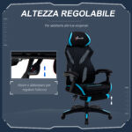 Sedia da Gaming con Supporto Lombare, Sedia Ufficio Ergonomica con Altezza Regolabile in Tessuto Nero e Blu, 65x65x119-129cm - immagine 4