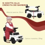 Macchina a Spinta per Bambini 12-36 Mesi con Licenza Mercedes, Tettuccio e Maniglia di Spinta, 85,5x40,5x95 cm, Bianco - immagine 12