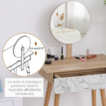 Postazione Trucco con Specchio Circolare Ф39cm, Toeletta Trucco con Cassetto con Decorazione Jungle, 70x39x119-128cm, Bianco e Rovere - immagine 4