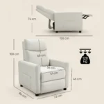 Poltrona Reclinabile 135° max in Tessuto Effetto Lino, Schiuma, Acciaio e Legno, 73x86x1 cm, Bianco Crema - immagine 7