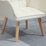 Poltrona Design Scandinava in Legno ed Effetto Velluto Crema, per Soggiorno o Ufficio, 67x61,5x71cm - immagine 9