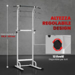 Stazione Fitness con Barre per Dip e Trazioni, Altezza Regolabile 176,5-227 cm e Capacità 120 kg, Bianco - immagine 5