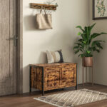 Cassapanca in Legno da 95L Stile Industriale con Coperchio e Cerniera di Sicurezza, 80x40x49cm, Marrone - immagine 2