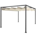 Pergola Gazebo da Esterno 3x2 m con Tettuccio Retrattile in Metallo e Poliestere, Crema e Grigio
