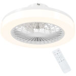 Ventilatore a Soffitto con Luce LED Regolabile e 6 Velocità, in Plastica e Acrilico, Ø46x16 cm, Bianco