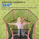 Tappeto Elastico per Bambini con Ingresso a Cerniera e Pali Imbottiti, in Acciaio, PP e EPE, Ø163,5x190 cm, Rosa - immagine 6