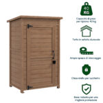 Armadio da Giardino in Legno con Ripiano Regolabile e Catenaccio, 75x56x117cm, Marrone - immagine 8