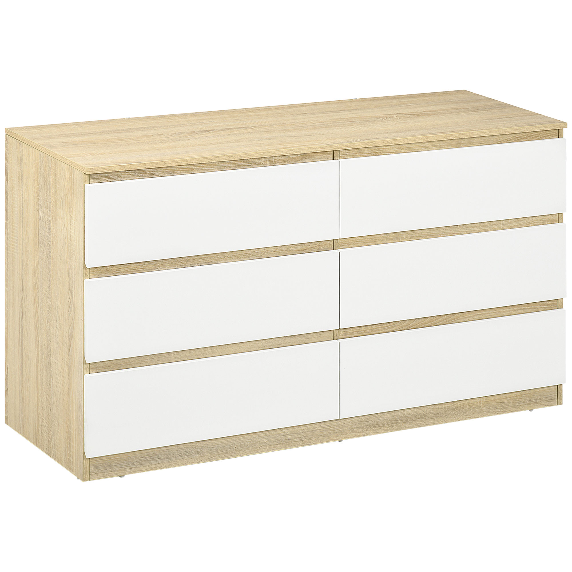SU398a186b6b8e99a.jpg Cassettiera 6 Cassetti Moderna in Legno, 135x48x77cm, Bianco e Colore Legno - immagine 1