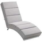 Chaise Longue Reclinabile con Schienale Alto, Imbottitura Spessa e Gambe in Metallo, Grigio Chiaro