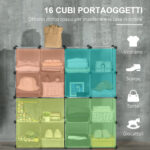Mobile Scarpiera Modulare Salvaspazio, 16 Cubi 30x30x30 cm in Acciaio e PP, 125x32x125 cm, Trasparente - immagine 4