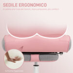Sedia da Ufficio Ergonomica Rinforzata con Braccioli Regolabili, Poggiapiedi e Poggiatesta, Rosa - immagine 4