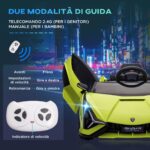 Lamborghini Macchina Elettrica per Bambini 12V con Fari e Musica, Telecomando e Velocità 3-5km/h, Età 3-5 Anni, 108x62x40cm, Verde - immagine 6