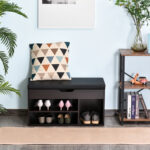 Scarpiera Salvaspazio da Ingresso Imbottita, Mobile da Ingresso con Scarpiera, con 3 Scomparti, Seduta in Pelle PU, per Soggiorno e Corridoio, 80x30x43 cm, Nero - immagine 2