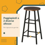 Tavolo Alto con 2 Sgabelli per Cucina, Soggiorno, Bar, Struttura in Acciaio con Poggiapiedi e Mensola - immagine 6