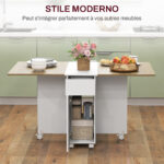 Tavolo Rettangolare Allungabile con 2 Cassetti e un Armadietto in Legno, 140x76x74 cm, Bianco e Color Legno - immagine 4