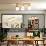 Lampadario da Soffitto con 3 Punti Luce Regolabili a 90° e Attacchi E27, Colore Legno - immagine 9