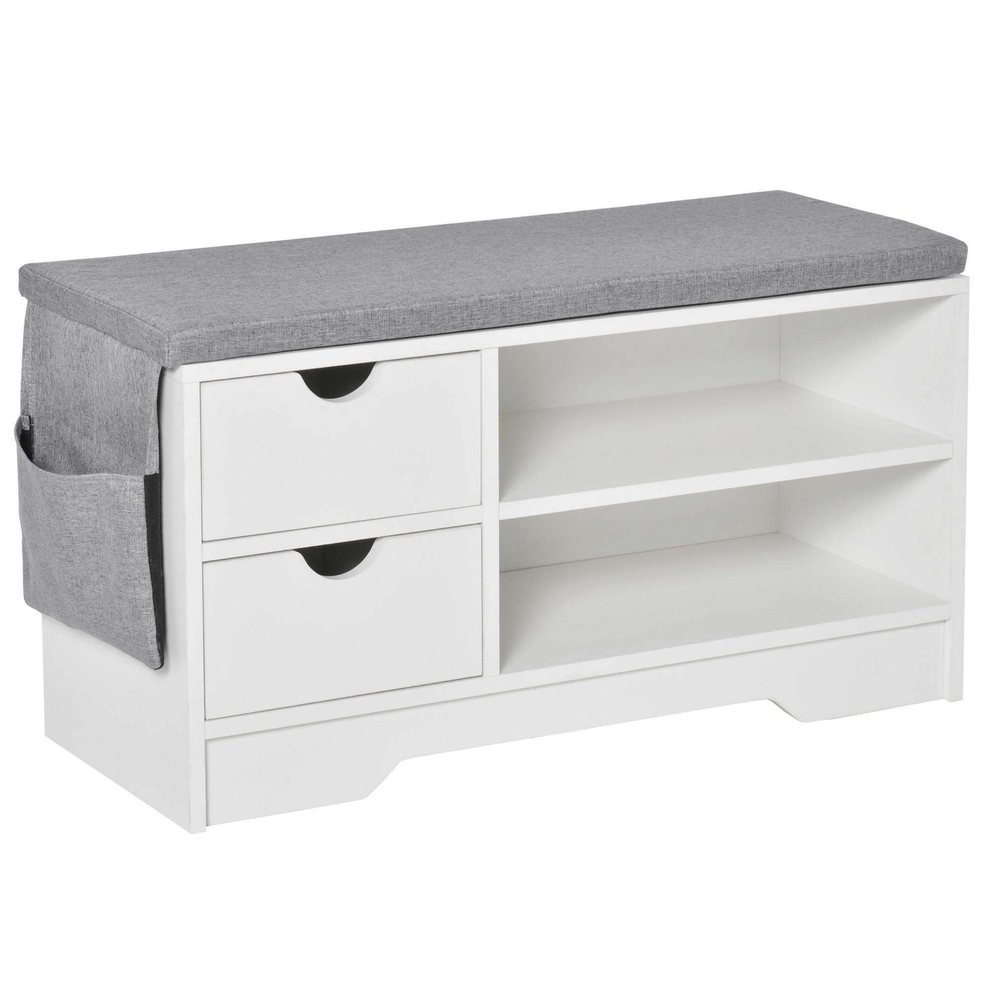 SaV98a181db7a40ba.jpg Scarpiera Salvaspazio, Panca Scarpiera in Legno, Mobile Scarpiera da Ingresso, Bianca, 80,5x30,5x43,5cm - immagine 1