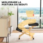 Sedia Ergonomica Posturale con Inginocchiatoio, Altezza Regolabile e Rotelle in Legno, Nero - immagine 4