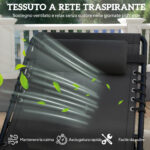 Lettino Prendisole in Acciaio e Tessuto Traspirante con Schienale Reclinabile, 189x58x30 cm, Nero - immagine 5