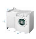 Mobile Lavanderia Con Vaschetta Reversibile 109 x 60 x H89 Chiusura a Serrandina Colore Bianco - immagine 2