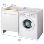 Mobile Coprilavatrice a Due Ante Con Vaschetta Integrata a sinistra Colore Bianco 60x124x h89 cm Con cestello scorrevole