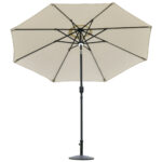 Ombrellone da Giardino Φ270 x 245Acm con Apertura a Manovella e Inclinabile, Luci LED e Pannello Solare, Crema Bianco