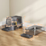 Lettiera per Gatti Chiusa da 80L con Vassoio Estraibile, in ABS e Acciaio Inox, 63x43x43 cm, Grigio Scuro - immagine 3