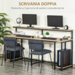 Scrivania Doppia con Scaffali e Mensola per Monitor in Stile Industriale, Scrivania con Libreria Salvaspazio per Ufficio e Studio in Metallo e MDF, 2x53x1cm, Nero Marrone - immagine 4
