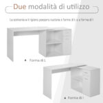 Scrivania Angolare con Libreria Scaffale in Legno Bianco, Tavolo da Pranzo con Rotazione a 360°, 173x39,8x74 cm - immagine 4