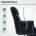 Sedia da Ufficio Reclinabile con Poggiapiedi, Schienale Alto, Altezza Regolabile e Ruote, Nero - immagine 4