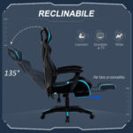 Sedia da Gaming con Supporto Lombare, Sedia Ufficio Ergonomica con Altezza Regolabile in Tessuto Nero e Blu, 65x65x119-129cm - immagine 5