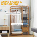 Appendiabiti in Bambù con Scaffale a 6 Livelli e Barra Attaccapanni, 90x30x145 cm, Legno Naturale - immagine 4