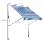 Tenda da Sole da Esterno 2x1,5m a Rullo con Manovella, Altezza e Angolazione Regolabile, Blu - immagine 3