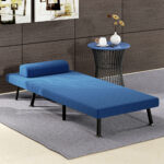 Poltrona Letto con Schienale Regolabile in 5 Posizioni, in Tessuto Effetto Lino e Acciaio, 75x70x75 cm, Blu Scuro - immagine 8