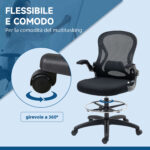 Sedia da Ufficio con Supporto Lombare, Altezza Regolabile e Braccioli Ribaltabili, 59x65x102-122 cm, Nero - immagine 8