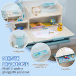 Set Scrivania e Sedia per Bambini da 3 Anni Regolabile, Tavolo Inclinabile a 60° con Cassetto e Ripiani, Blu - immagine 6