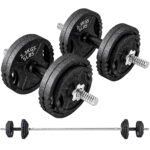 Pesi per Palestra 2 in 1 da 42 kg con 14 Dischi, Bilanciere e Manubri, in Acciaio, 180x24x24 cm, Nero