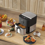 Friggitrice ad Aria da 8L, Air Fryer 17W con 8 Programmi e Circolazione Aria Calda a 360°, Display LED, Nero - immagine 8