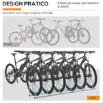 Rastrelliera Portabiciclette Parcheggio per 6 Biciclette in Acciaio, 179x33x27 cm, Argento - immagine 7